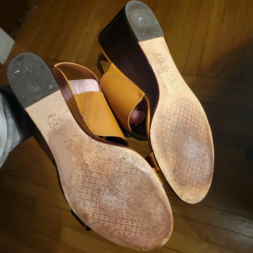 Tory Burch Metal Miller Wedge Heel Sandals Tan/Rose Gold Size 7.5 - Picture 9 of 15
